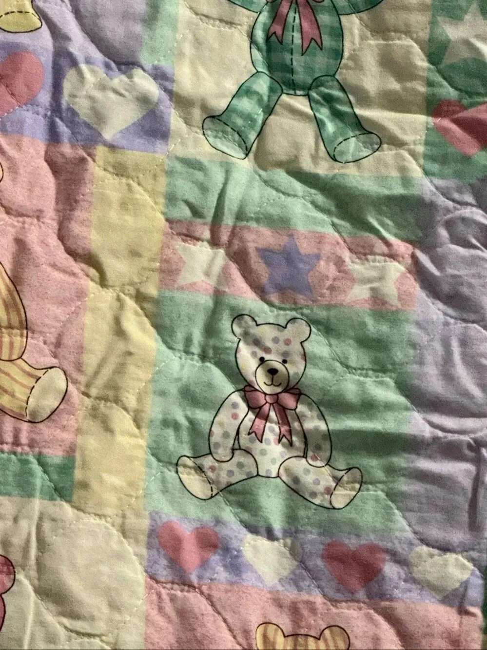 Pastel Chintz Country Teddy Bear Baby Crib Blanket Quilted Throw Nursery Decor
